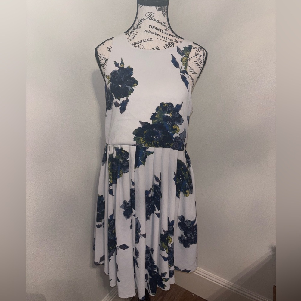 Free People White and Blue Floral Midi Dress